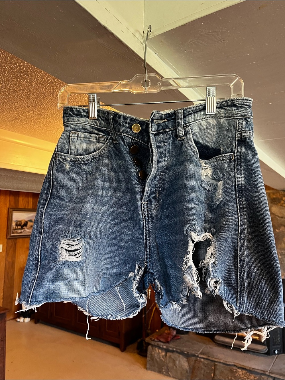 Flying Monkey Distressed Dark Wash Denim Jean Shorts